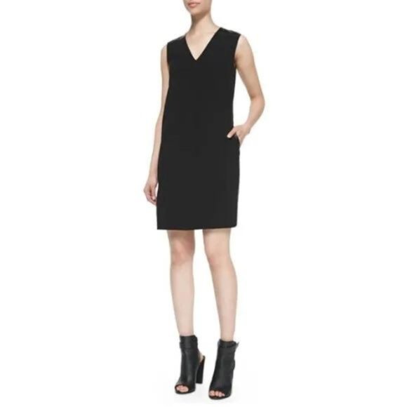Vince Black Shift Dress with Leather Stripe Detail 17446 - Picture 2 of 9